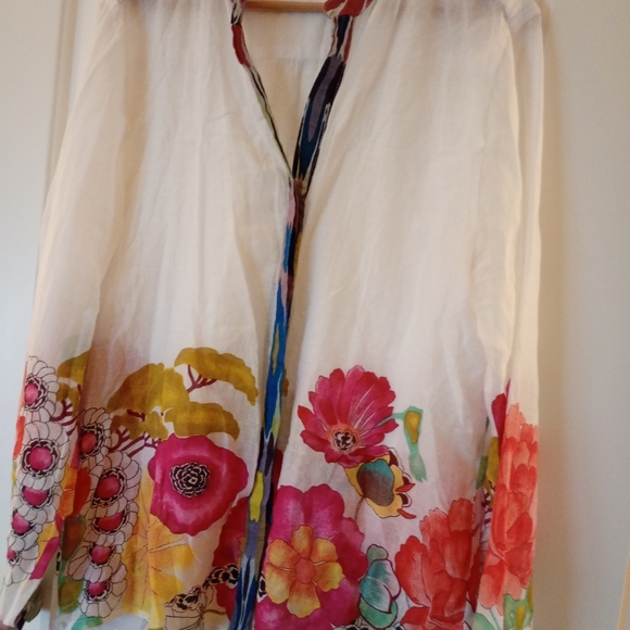 Minkas ~Vibrant Floral Cotton Sheer Blouse (XL) - Picture 2 of 7